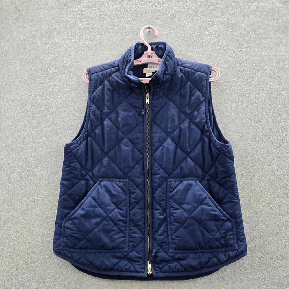 J. Crew Women Vest L Navy Quilted Diamond Zipper Sleeveless‎ Polyester